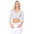 thumbnail image 2 of YEMAK Women's 3/4 Sleeve V-Neck Polka Dot Cropped Bolero Sweater Cardigan MK8213-GREY/WHITE-L, 2 of 6