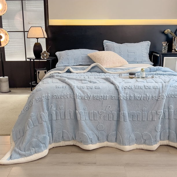 Manta Polar De Doble Cara Manta de franela azul claro de 150 x 100 cm, doble cara, con diseño floral tallado y bordes blancos, para cama o sofá (1 unidad) JASKFLY