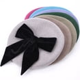 thumbnail image 3 of Wool Beret for Women Girl Beret Hats Cap with Bowknot Hair Accessories, 3 of 3