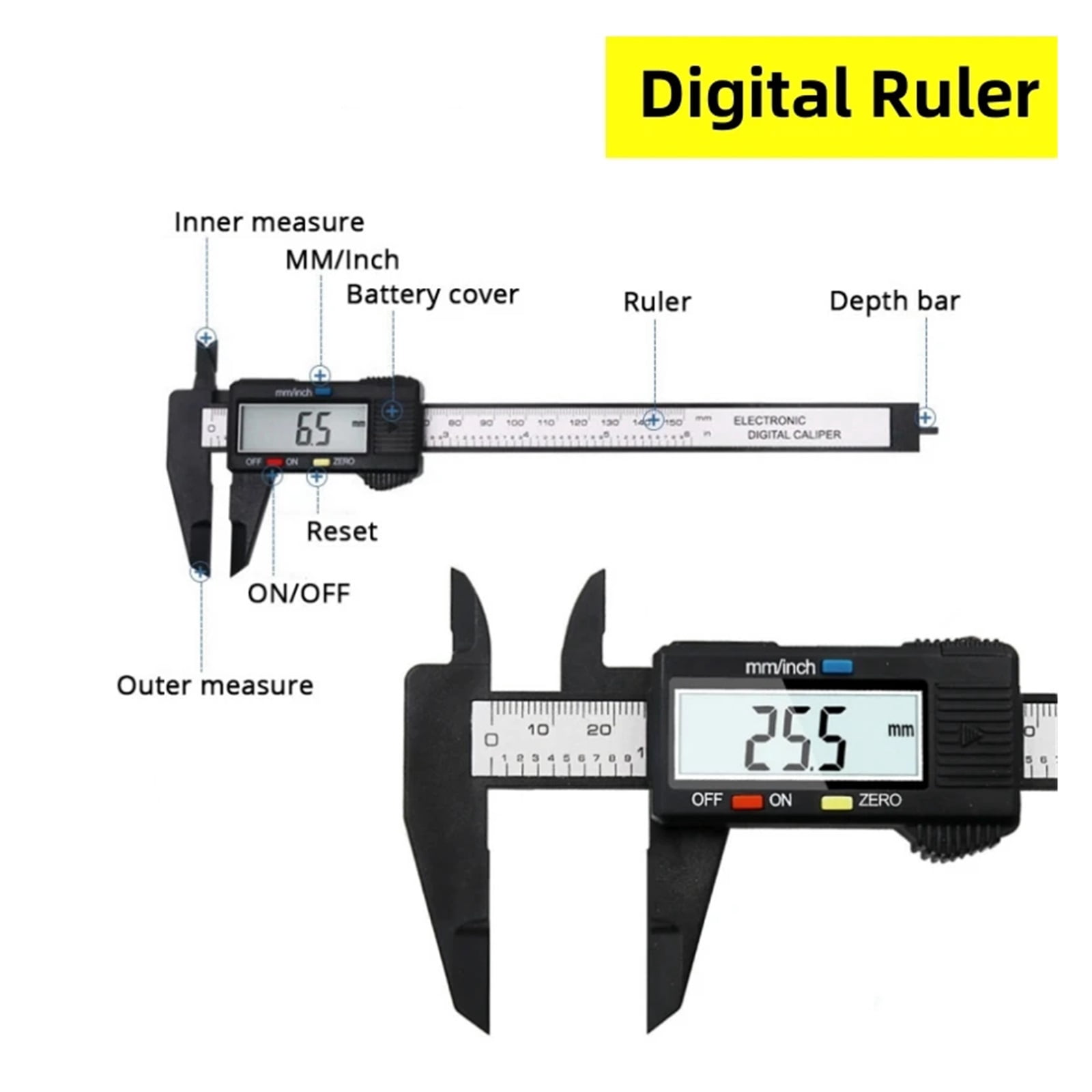 6 Inch 150mm Digital Vernier Caliper Plastic Carbon Fiber Micrometer Measuring Tool Depth Ruler Messschieber Paquimetro ,Precision Measuring