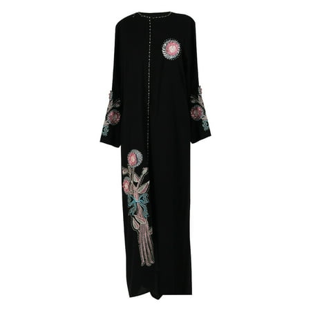 Hijaz Sewn Glass Beads and Shiny Embroidery Black Abaya
