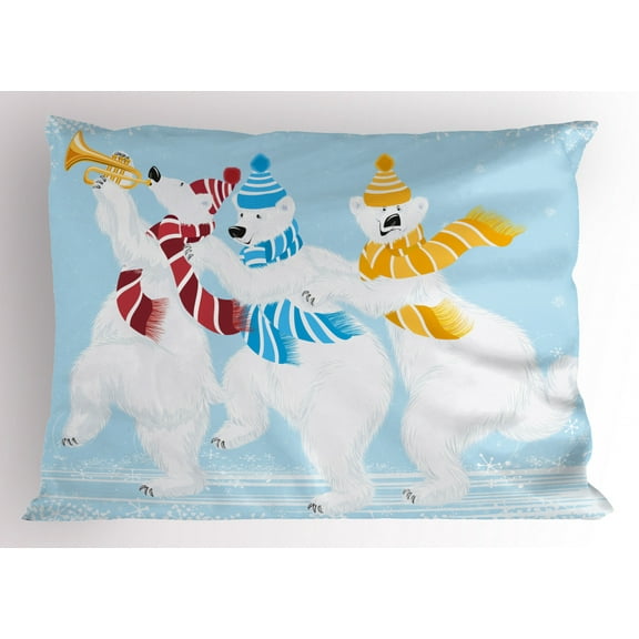 Ambesonne Bear Pillow Sham, Xmas at North Pole Funny, 26" X 20", Multicolor
