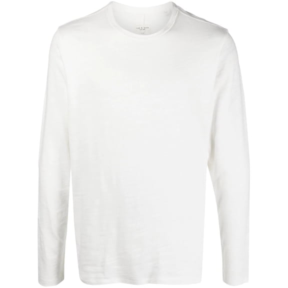 rag & bone Men's White Knit Long Sleeve Cotton T-Shirt Pullover, Large