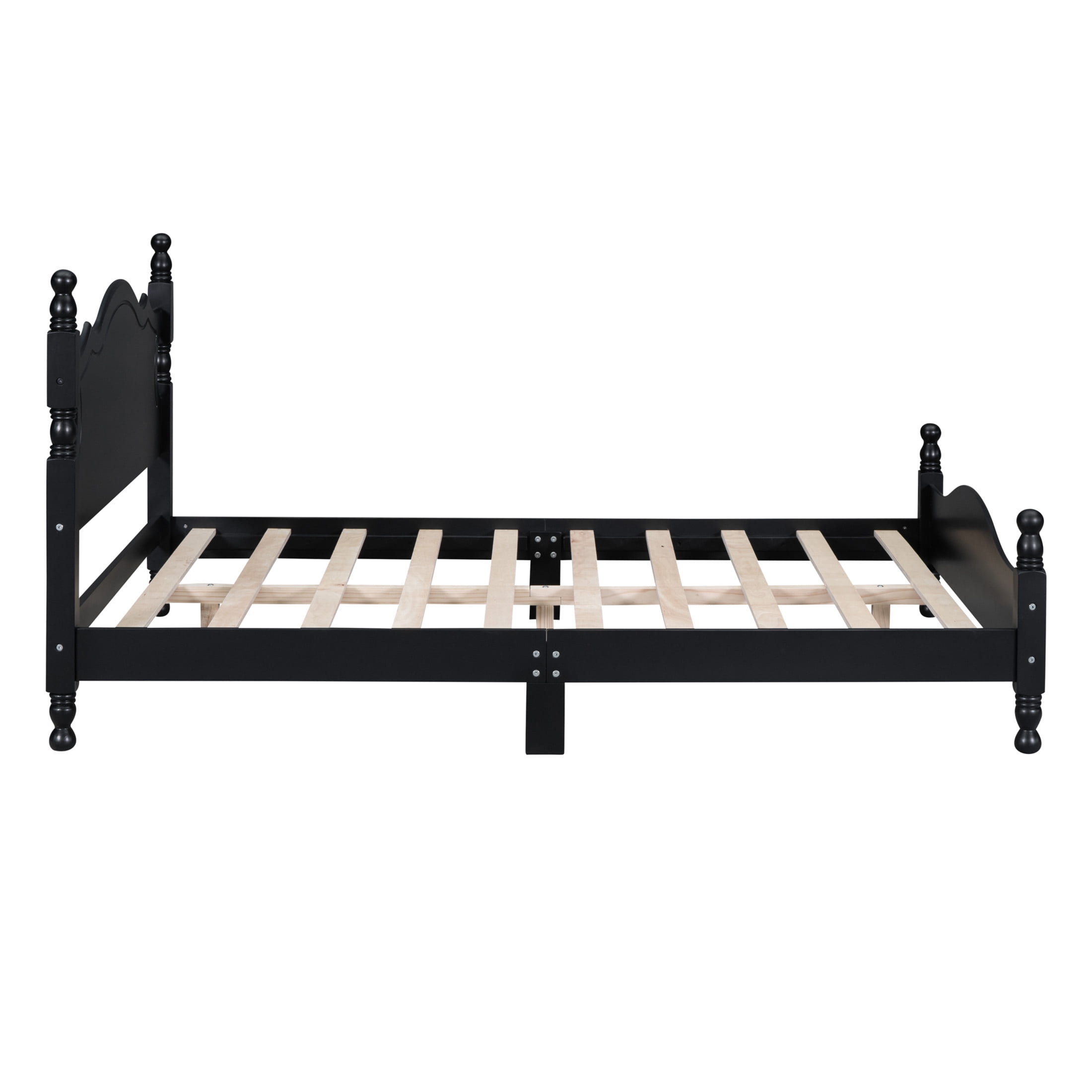 Noble House Full Wood Platform Bed Frame with Headboard, Wooden Slat Support, Black
