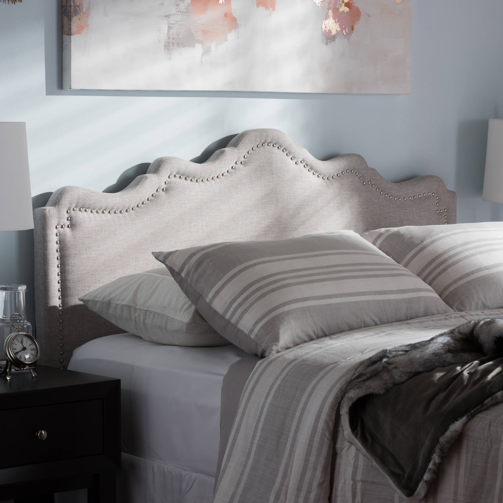Baxton Studio Nadeen Modern and Contemporary Greyish Beige Fabric Queen Size Headboard