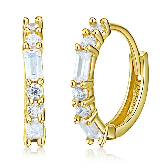 Wellingsale Ladies 14k Yellow Gold Polished CZ Huggies Earrings (10 x 10 mm)