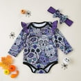thumbnail image 2 of XIYON Baby Girls Halloween Skeleton Printed Long Sleeve Bodysuit With Headband Fly Sleeve Romper Outfit For Toddler Daily Wear Party Lovely, 2 of 9