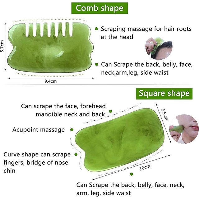 7 piezas de kit de herramientas faciales Gua Sha, tabla de raspado Gua Sha de resina natural, herramienta de masaje Gua Sha, cara, cuello, cuerpo, dragado de meridianos y colaterales, R ShuxiuWang 8390614713208