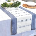 thumbnail image 2 of Coffee Table Runner Woven Stripes Dresser Top Cover Small Dining Table Mat Organic Cotton Rustic Farmhouse Short Cloth Strip For Kitchen Buffet Table Non Slip Ombre Texture Blue / Off White 14"x48”, 2 of 6