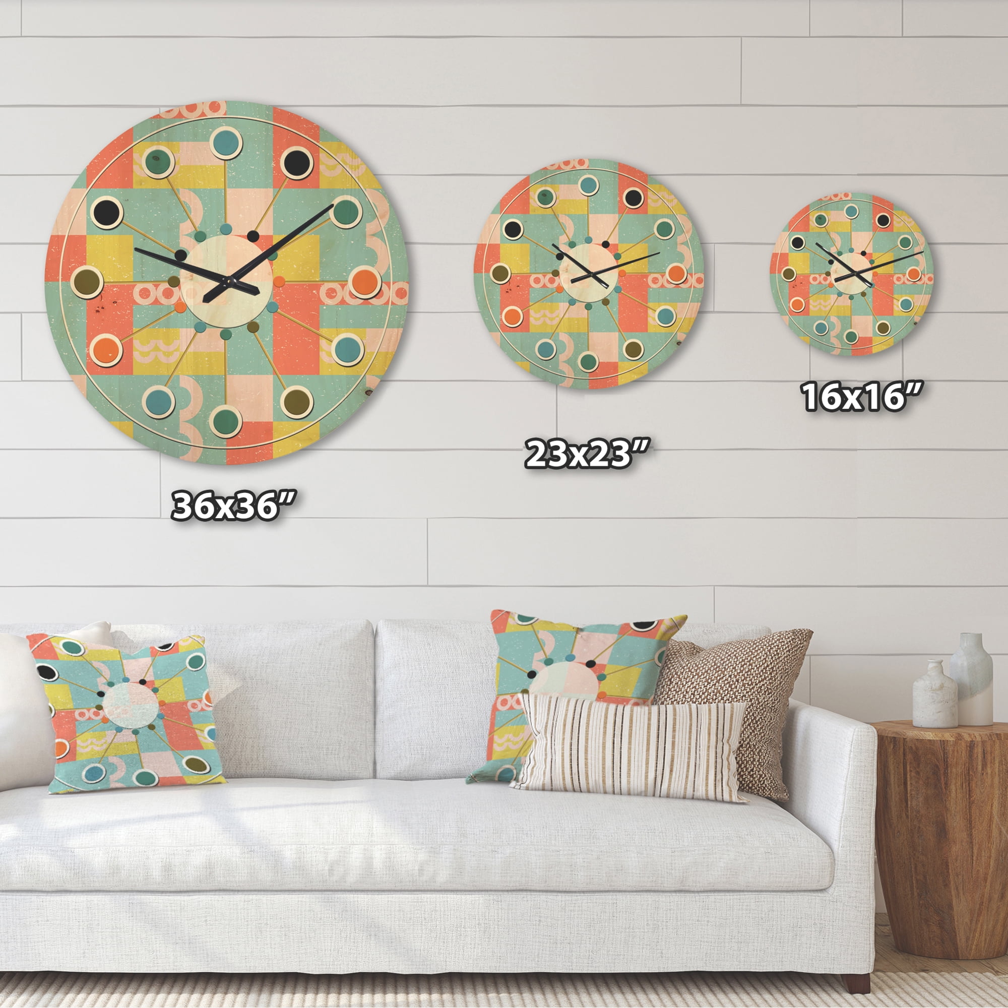 Designart 'Abstract Retro Design IX' Mid-Century Modern Wood Wall Clock