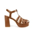 thumbnail image 3 of BLISSFUL STEP Women's Platform Square Toe T-Strap Block Heel Sandals Brown 7, 3 of 6