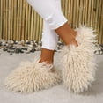 thumbnail image 4 of KAQ Unisex Fuzzy Faux Fur Slippers, Women's Fluffy Long Hair Sheep Faux Fur Slip on Slides, Girls Luxury Big Fluffy Outdoor Flat Slippers, Long Curly Hair Non-Slip Warm Home Slide Shoes, 4 of 13