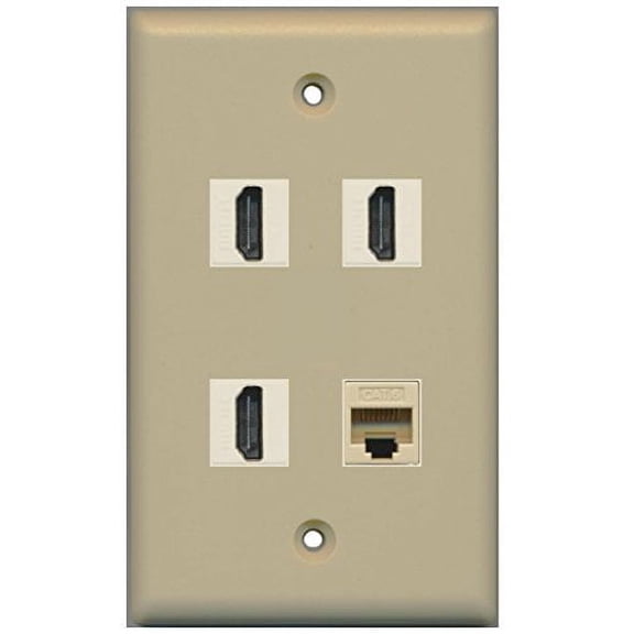RiteAV - 3 Port HDMI 1 Port Cat6 Ethernet Wall Plate - Ivory