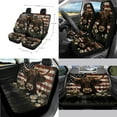 thumbnail image 2 of Renewold Highland Cow US Flag Car Seat Cover Full Set 14 PCS, Steering Wheel Seat Belt Rear View Mirror Cover Coaster Trash Can Center Console Gear Shift Knob Cover Set Universal Fit, 2 of 7