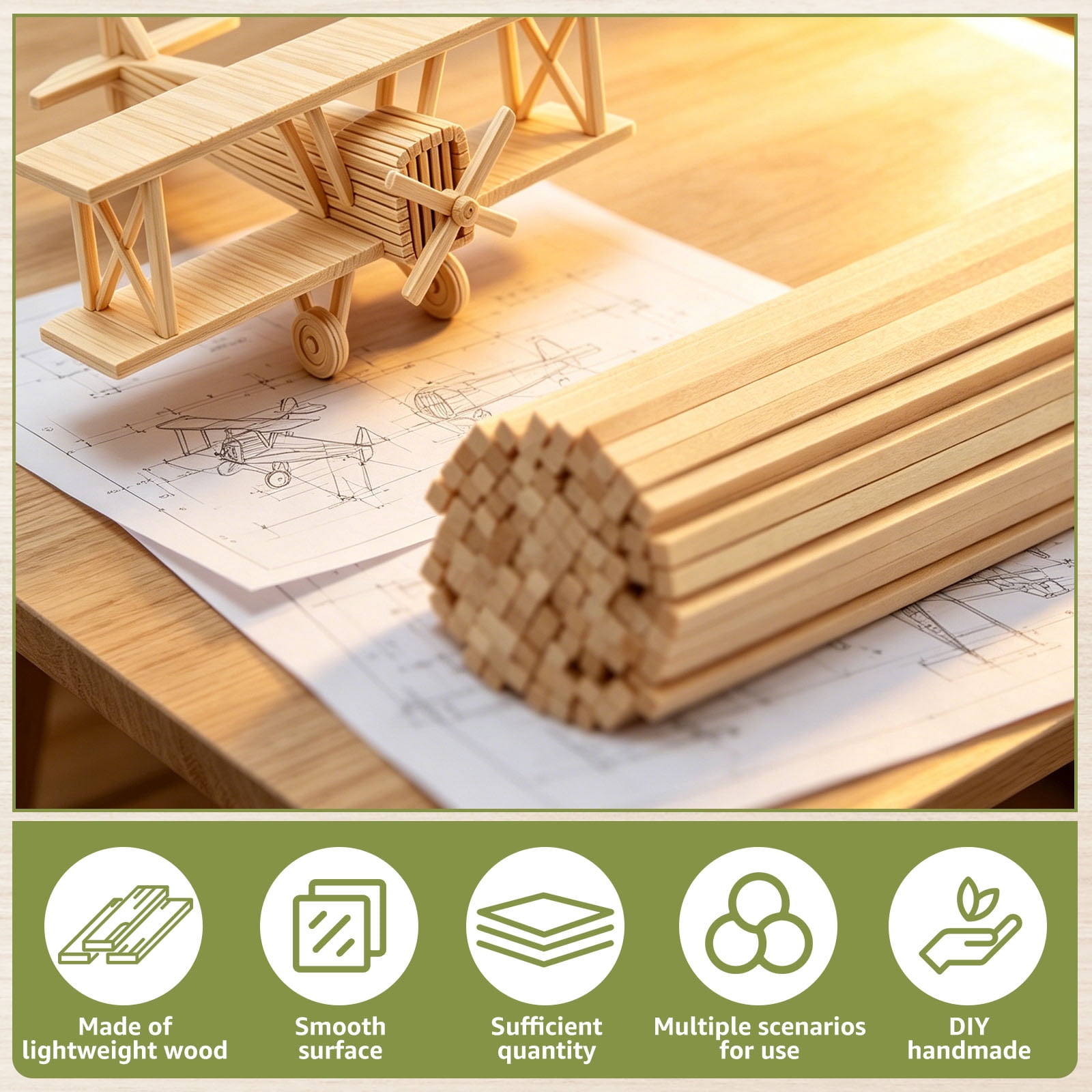 100Pcs Balsa Wood Sticks 0.12inch Square Wood Dowel Rods Unfinished Craft Sticks for Craft DIY Supplies Arts and DIYers
