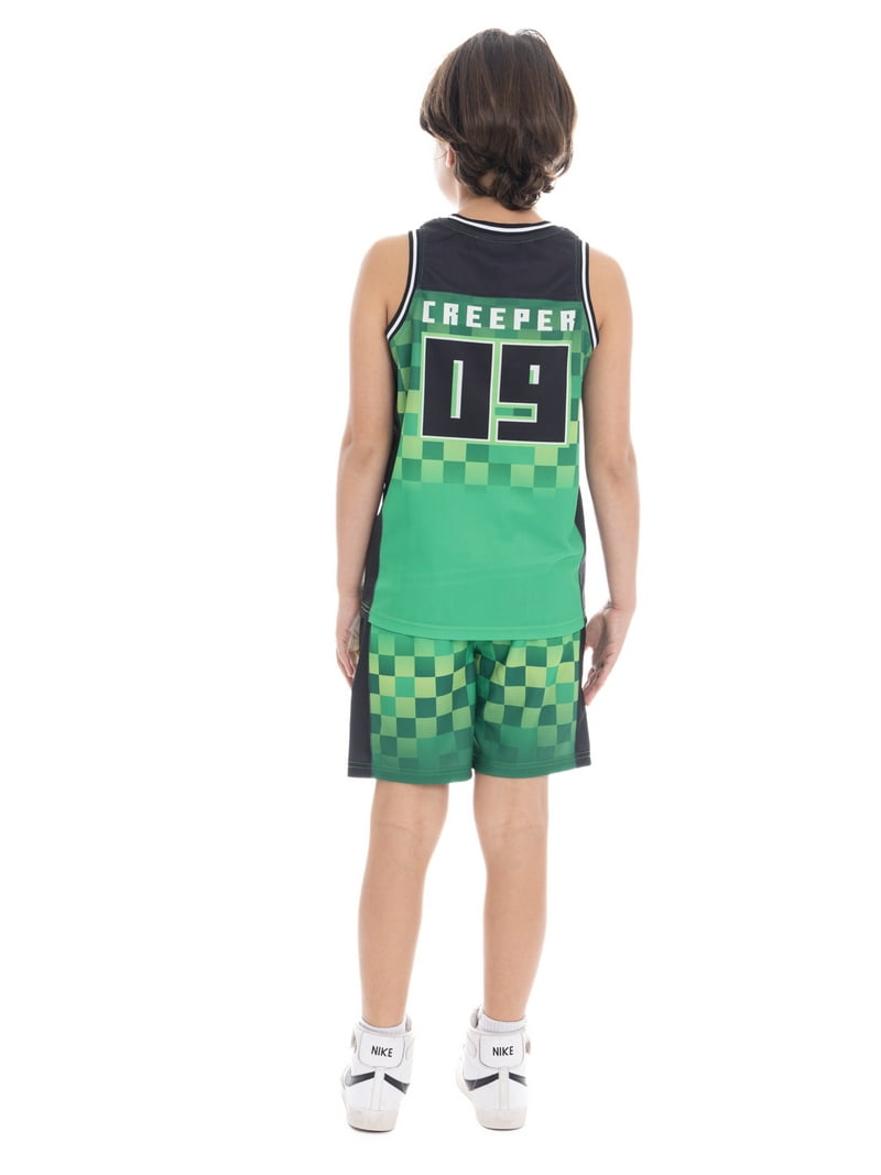 Minecraft Creeper Basketball Outfit - Boys Sleeveless Shirt & Shorts 2-Piece Set