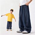 thumbnail image 4 of UACY Boys Baggy Jeans Teen Casual Loose Straight Wide Leg Denim Pants Y2K Vintage Elastic Waist Cargo Style (Blue, 13-14 Years), 4 of 8