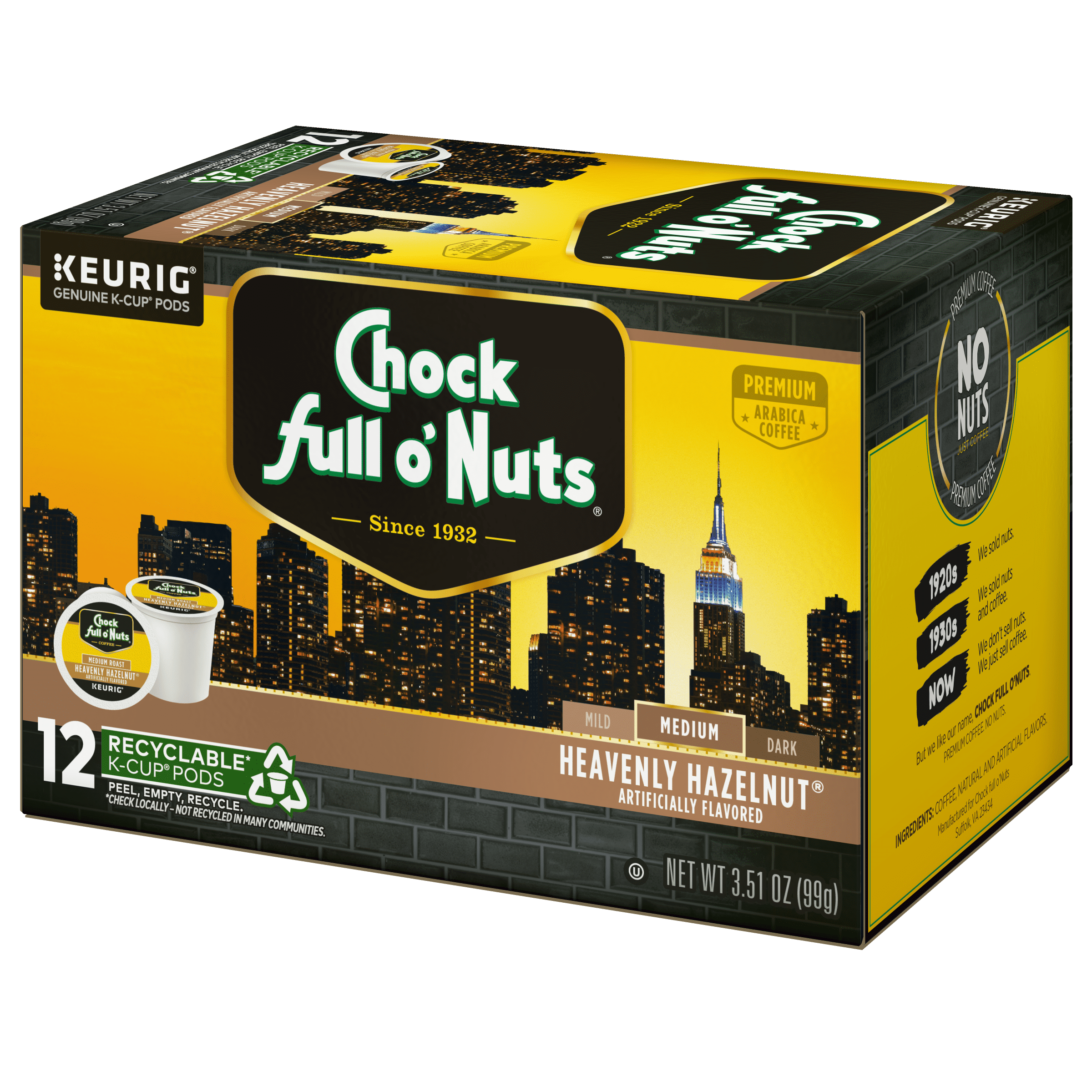 Chock full o’Nuts® Heavenly Hazelnut® Coffee, Single Serve Keurig® K-Cup® Pods, Medium Roast Coffee, 12-Count Box