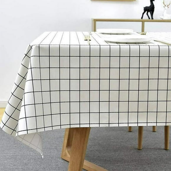 Tablecloth. Washable Pvc Plastic Tablecloth. Waterproof Rectangular Table Protector For Kitchen, Picnic, Outdoor, Indoor (137 X 180 Cm, White Plaid)
