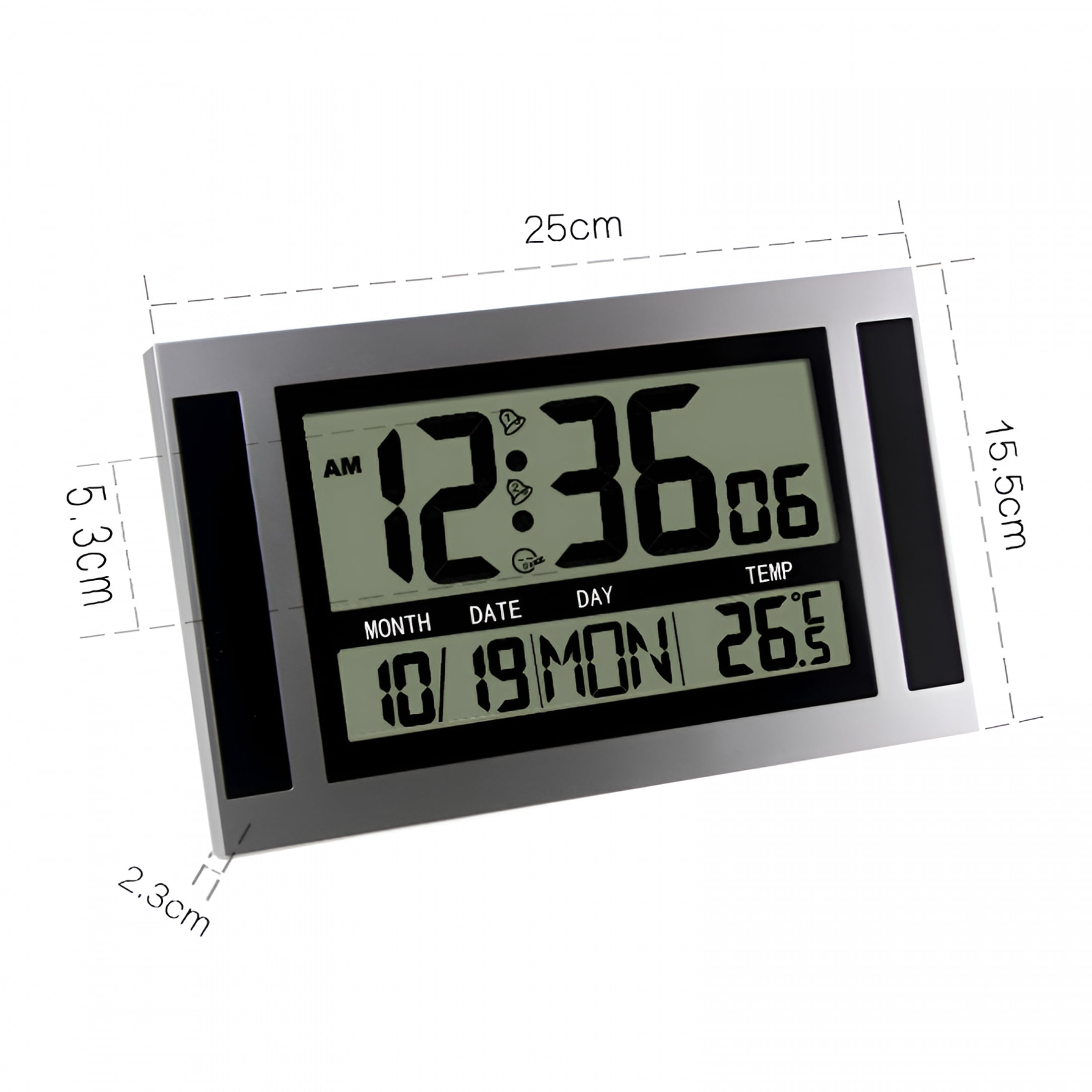 DESIGNICE 2026 New Digital Wall Clock Lcd Large Number Time Temperature Calendar Alarm Table Desk Modern Design Office Home,Large Digital Wall Clock ,Silver