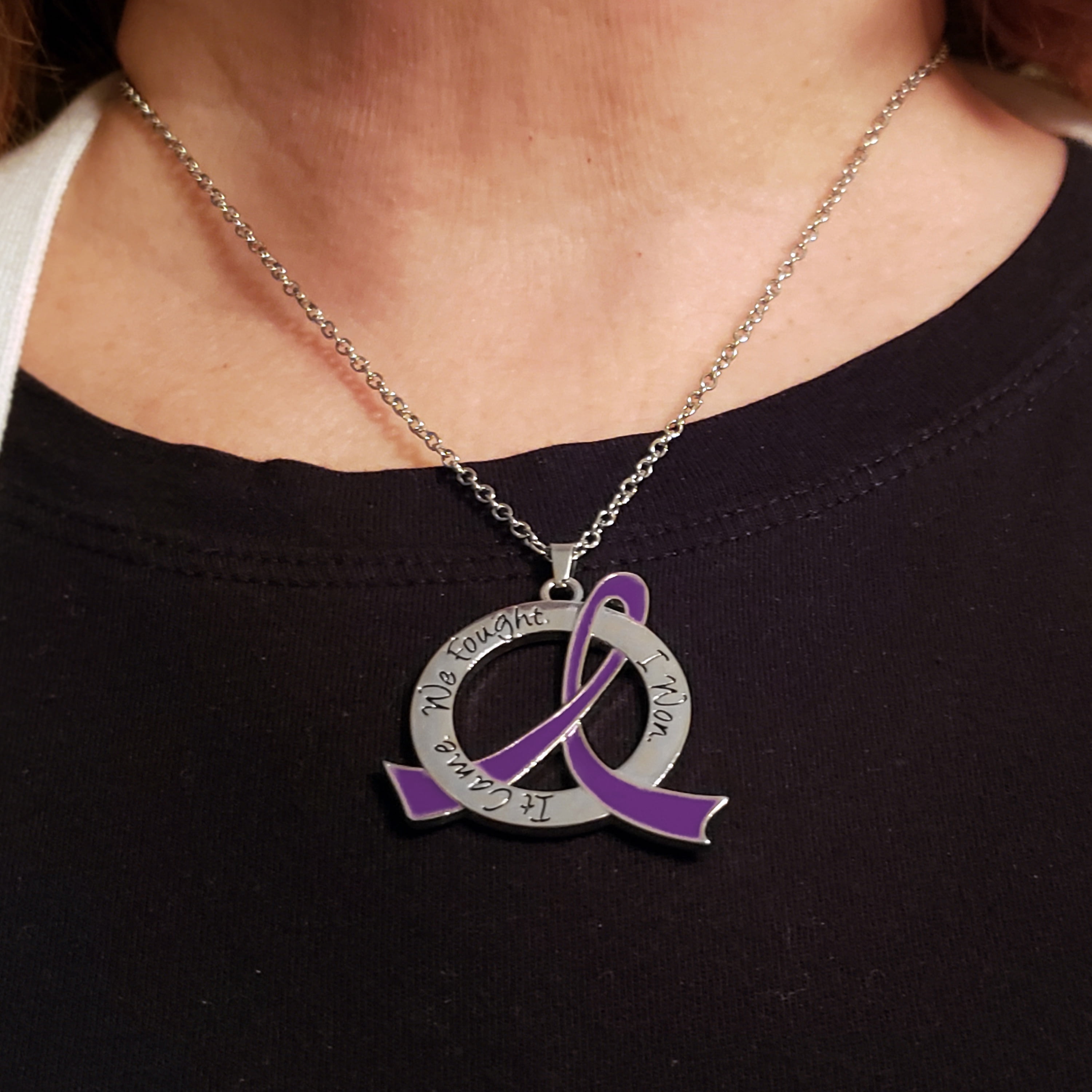 ribbon necklace アメジスト　＊お値下げ不可 It Came We Fought I Won Awareness Ribbon Survivor Necklace for