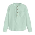 thumbnail image 5 of KPOPLK Fall Teen Boys T-Shirts Kids Solid Color Long Sleeve Henley Tops Fashion Crewneck Tees 2-14 Years(13-14 Years,Light Green), 5 of 5