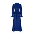 thumbnail image 4 of Ygbgbb Women's High-end Satin Long Sleeved Loose Fitting Dress Elegant Temperament Women's Evening Dress (Blue,M), 4 of 8
