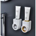 thumbnail image 3 of Dispensador de pasta de dientes de boca redonda montado en la pared para la ducha familiar cuarto de baño exprimidor automático de pasta de dientes manos libres impermeable de aplicación rápida squee, Feliz Sencillez, 3 of 5