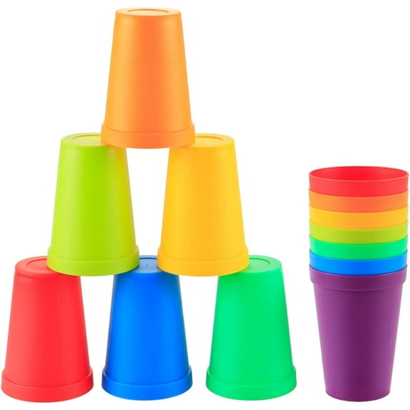 Plastic Kids Cups, Set of 8 Unbreakable Plastic Cups 10oz Kids Juice Tumblers in 8 Assorted Colors,Travel Portable Rainbow Cup Colorful Reusable Plastic Cup Outdoor, Cups for Kids Toddlers