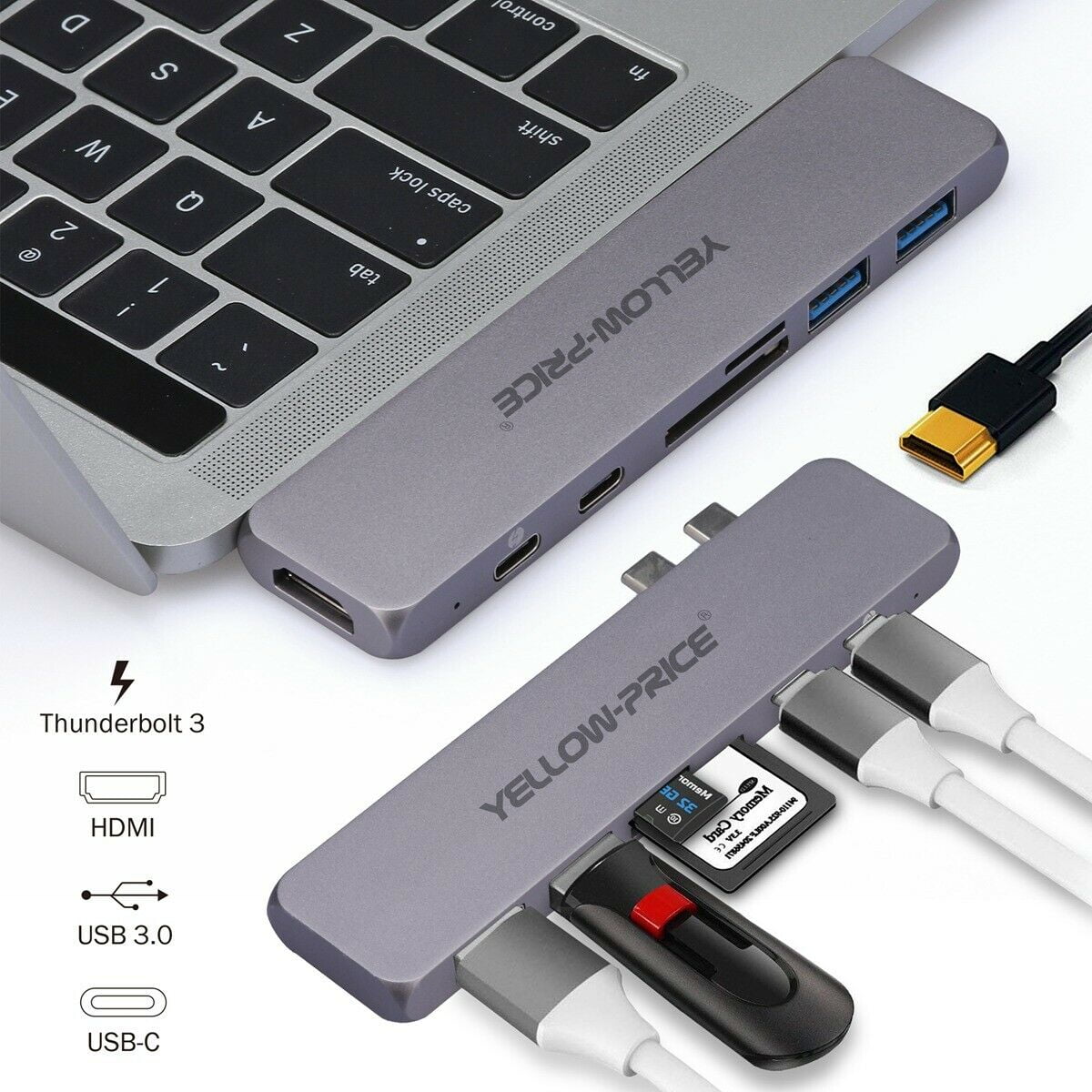 7 in1 USB Hub Dual Type-C Multiport Thunderbolt Adapter 4K HDMI For MacBook Pro
