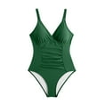 thumbnail image 4 of ZQGJB Tummy Control One Piece Swimsuits for Women High Waist Ruched Bathing Suits Trendy Solid Color Strappy V Neck Monokini Set(Green,XL), 4 of 9