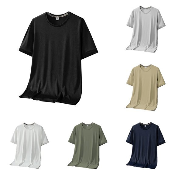NinXxx Men's Casual Adult Tee Everyday Versatile Basic Top Black XXXXXL