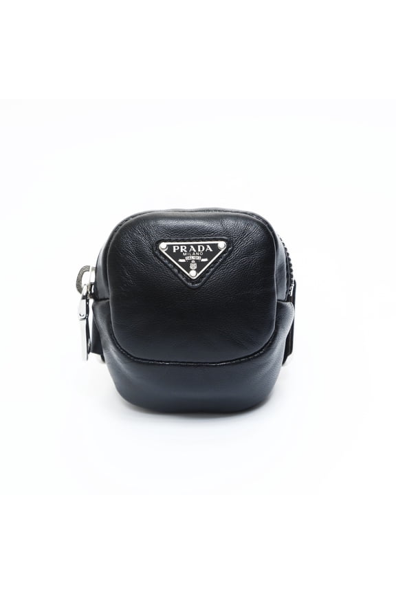 Pre-Owned Prada Mini Leather Triangle Logo Charm Pouch in Black (Good)
