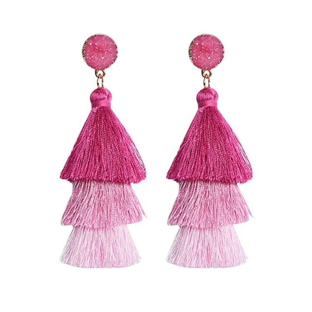 WILLBEST Bohemian Three Layer Tassel Earrings Long Exaggerated Dangle Statement Jewelry for Women Handmade Boho Accessories