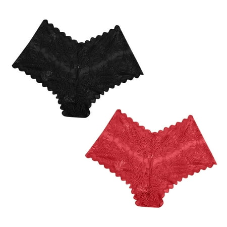 Scyoekwg Womens Underwear Stretchy Comfort High Waisted Underwear Ladies Underpants Hipster Panties Lace Solid Color Underpants Pack of 2(Black M)