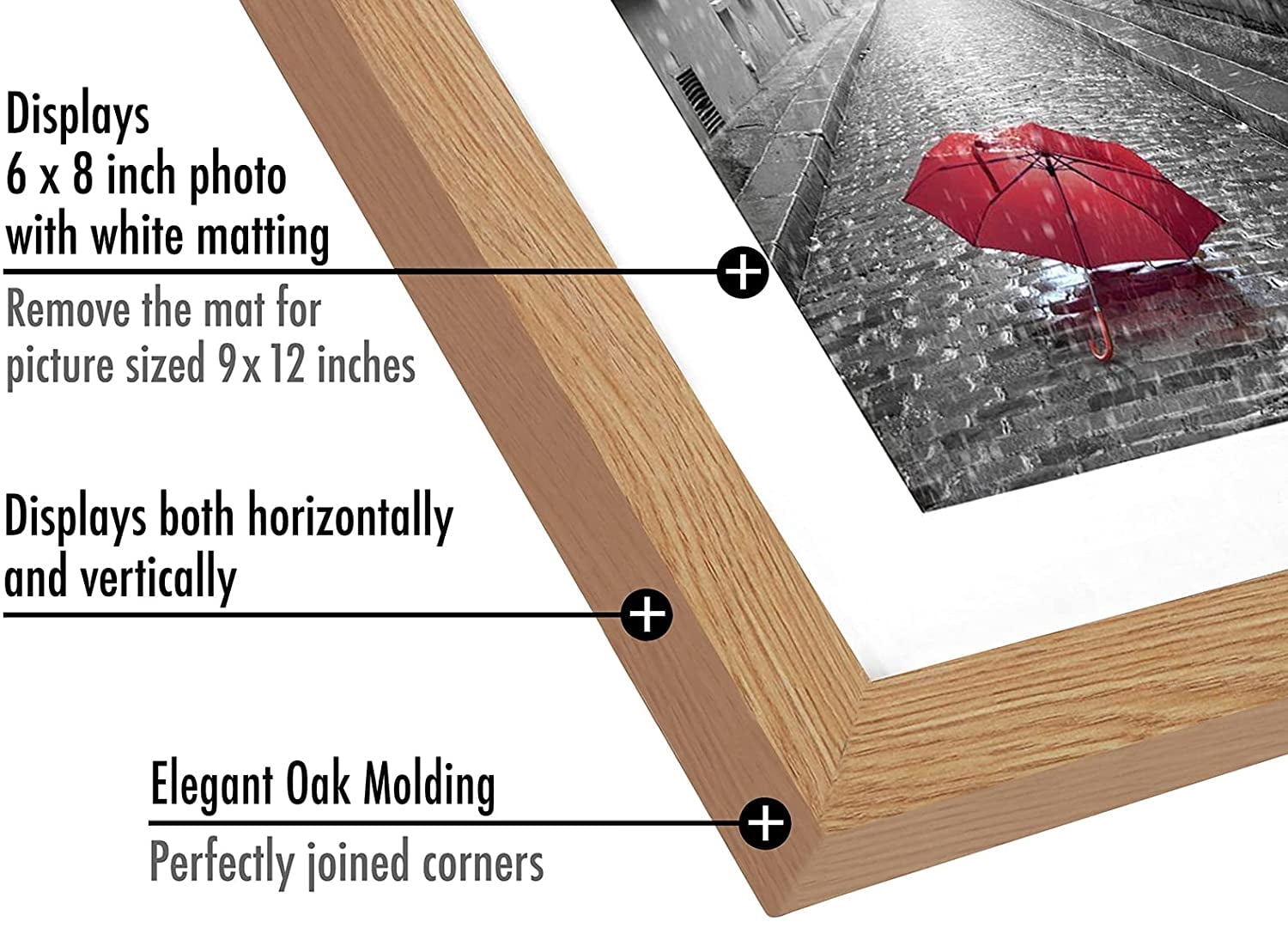 Americanflat 9x12 Picture Frame with Mat for 6x8, MDF wood and shatter-resistant glass, Oak