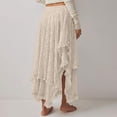 thumbnail image 4 of LWavelet Women Lace Tiered Maxi Skirt High Waist Ruffled Hem Boho Long Skirt Beige M, 4 of 7