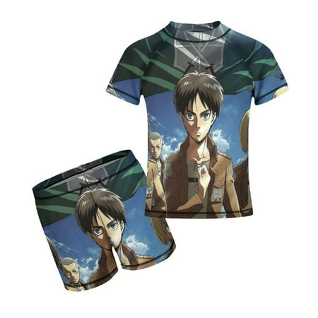Attack On Titan Boy s Swimsuit Short Sleeve T Shirt Swim Trunks Shorts Swimwear Summer Kid s Two Pieces Split Rash Guard Bathing Suit Set