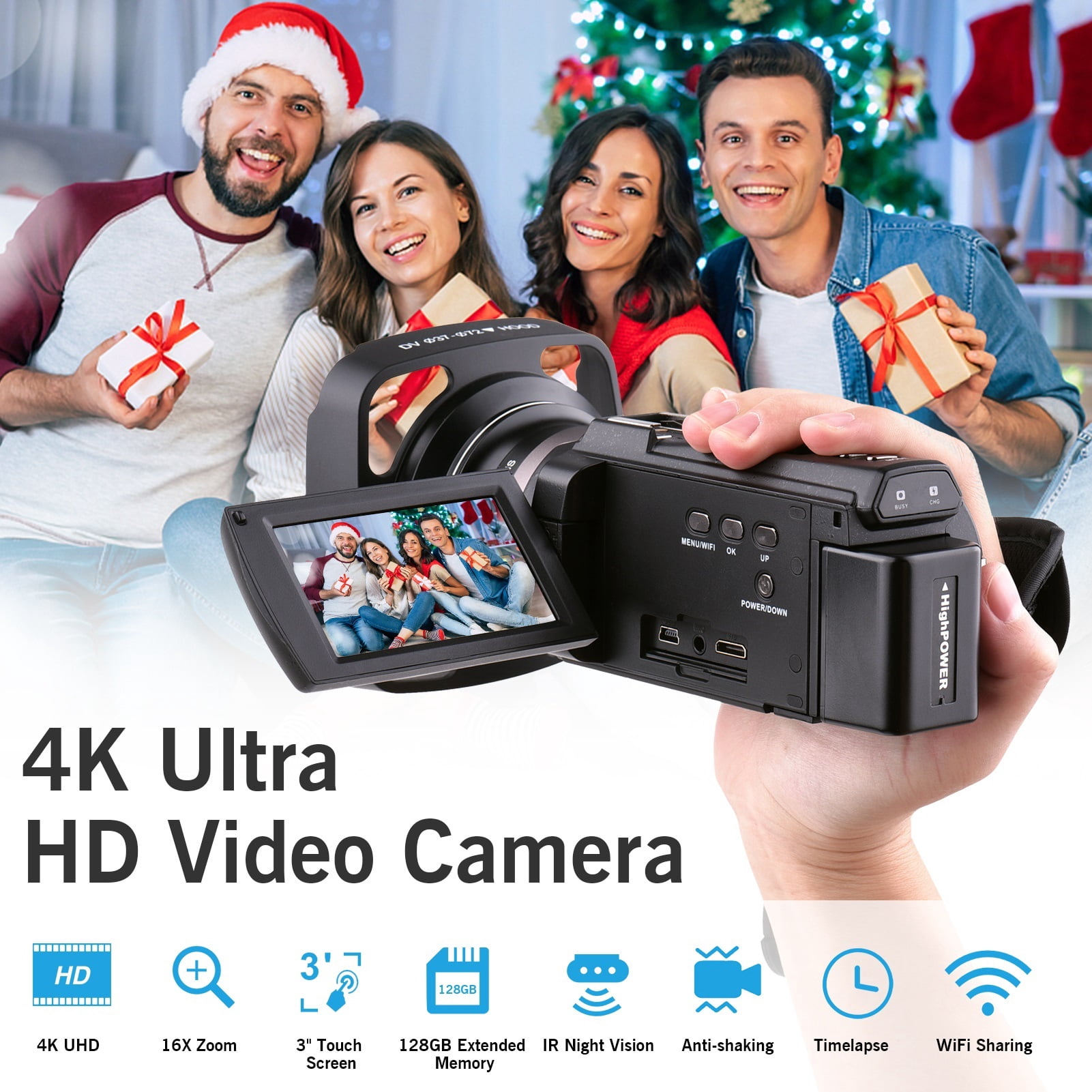 4K 60FPS Ultra HD Digital Video Camera DV Camcorder 48MP Anti-shaking Time Lapse Slow Motion Digital Video Camera ,Easy to Operate