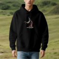 thumbnail image 3 of Men's Loose Fit Hooded Pullover Sweatshirt with Cartoon Wizard Design Black Background Blue Robe & Red Accents Front Pockets, 3 of 7