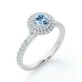 thumbnail image 4 of JeenMata Pave Accented 1 Carat Round Brilliant Cut Sky Blue Created Aquamarine and Moissanite Dual Halo Design Engagement Ring in 18K White Gold Plating over Silver, 4 of 6