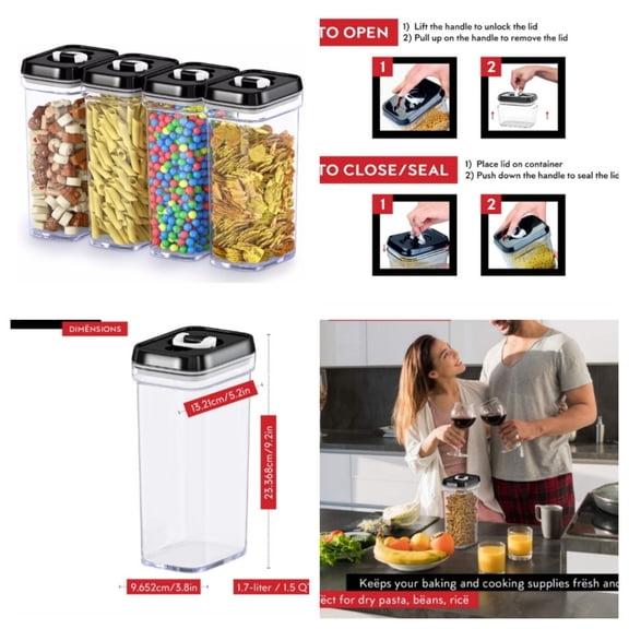 Airtight Food Storage Containers with Lids – 4 Piece Set Air Tight Kitchen Storage Containers Clear Pantry Organization and Storage Set BPA-Free - Keeps your Food Fresh & Dry