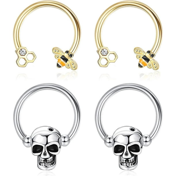 16G Skull Captive Bead Ring Bee Horseshoe Circular Barbell for Nipple