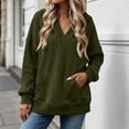 thumbnail image 2 of Fesfesfes Women's Casual V Neck Hoodless Sweatshirt Drop Shoulder Long Sleeve Loose Fit Solid Color Pullover Top with Kangaroo Pocket for Fall Winter Daily Wear, 2 of 9