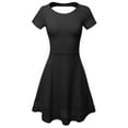 thumbnail image 1 of FashionOutfit Women's Casual Cut Off Back with Lace Trim Short Sleeve Flare Dress, 1 of 1