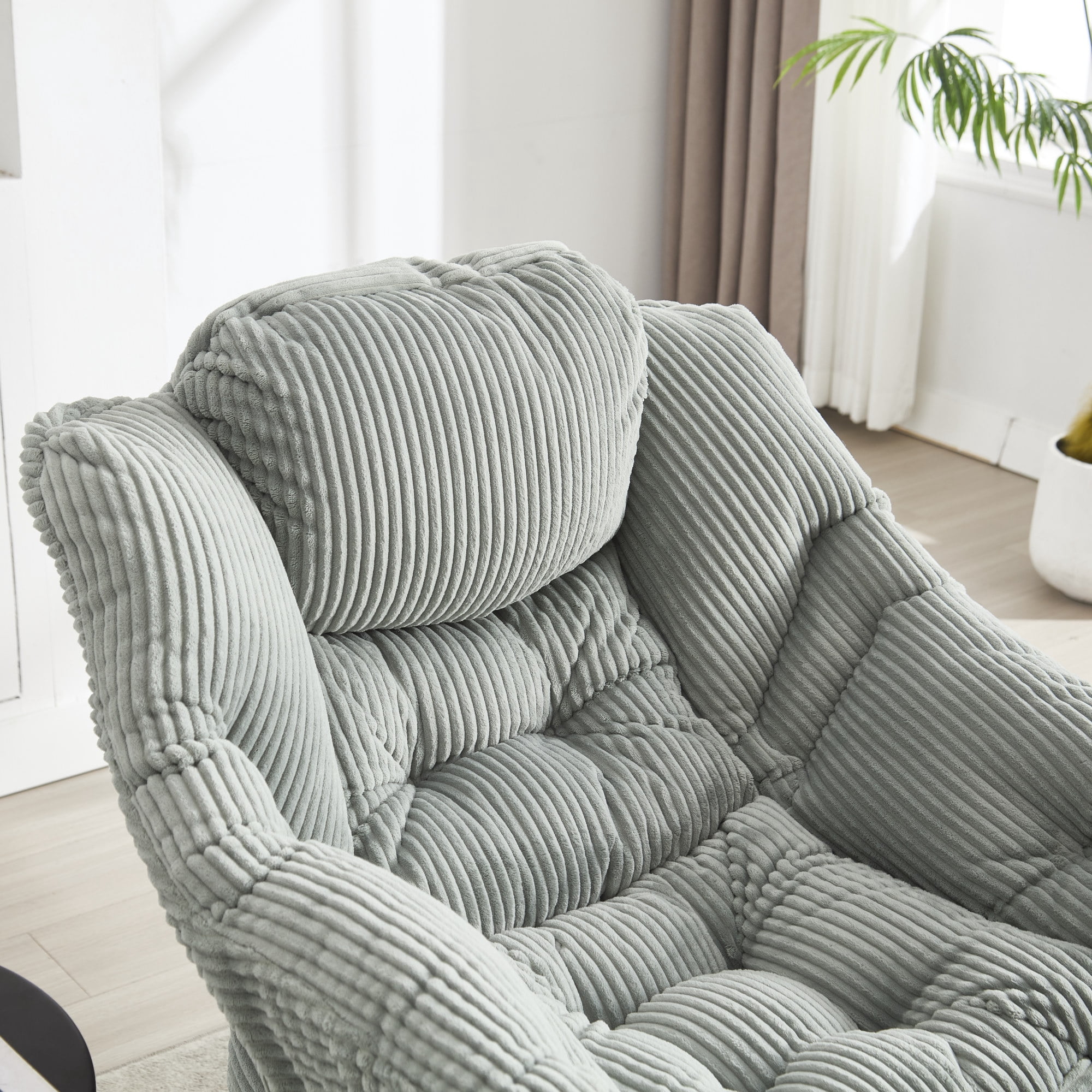 Lazy Chair with Ottoman,Modern Accent Chair with Armrests and a Side Pocket,Upholstered Armchair Sofa Chair Reading Chair with Footrest for Living Room,Light Green