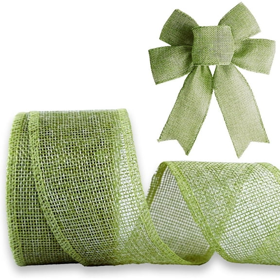 Burlap Wired Ribbon, 1 1/2 inch 10 Yard Jute Ribbon for Decoration Bows Tree Toppers Ribbons Craft Gift Wrapping Wreath Sewing, for Winter Christmas Wreath Decor