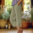 thumbnail image 2 of CheerKidz Women's Wide Leg Linen Pants for Women Capri Summer Pants Palazzo Lounge Elastic Waist Cropped Beach Trousers with Pockets(Gray,S), 2 of 4