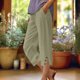 thumbnail image 2 of Capri Pantalones para Mujeres Casual Verano Color Sólido Lino, Bolsillos Cintura Elástica Pantalones Cortos Ligeros, 2 of 4