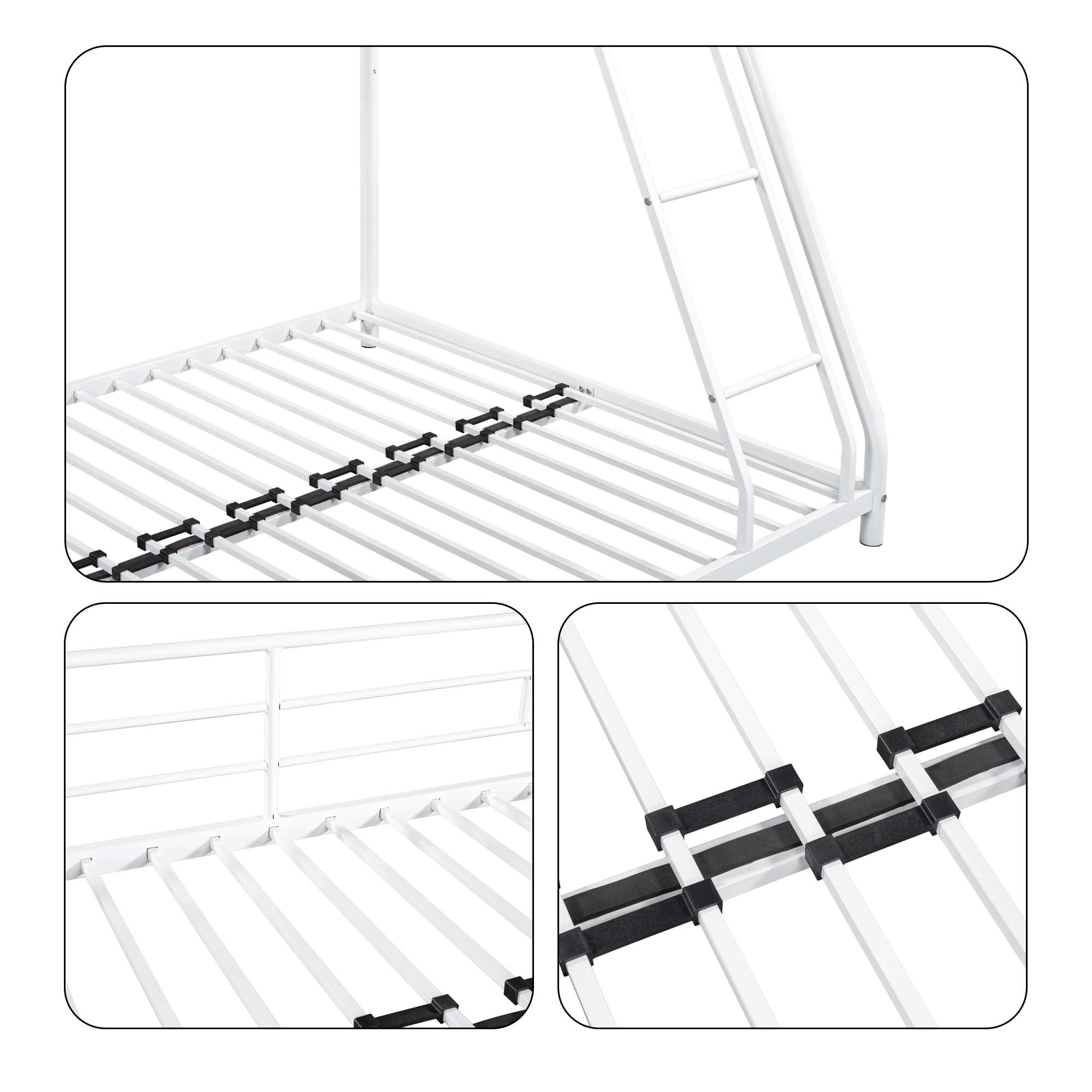 Aukfa Twin-Over-Full Bunk Bed, Heavy Duty Metal Low Bunk Bed for Kids Teens Dorm - White